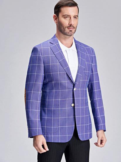 Modern Plaid Violet Purple Elbow Patch Blazer Jacket for Men_2