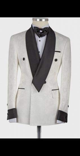 Jaxson White Shawl Lapel Double Breasted Fashion Slim Fit Wedding Groom Suit