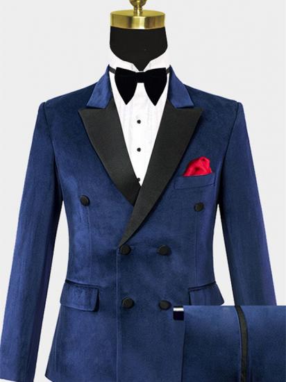 Navy Blue Double Breasted Velvet Tuxedo | Two Piecs Bespoke Suits_1
