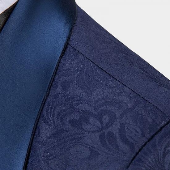 Navy Blue Three Pieces Tuxedo Online| Jacquard Bespoke Men Suits_4