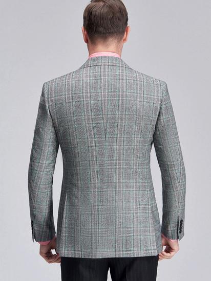 Casual Green Plaid Patch Pocket Grey Mens Business Suit Blazer Jacket_4