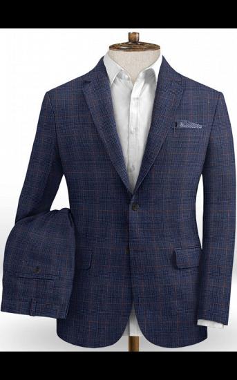 Blue Plaid Linen Tuxedo Online | Casual Two Pieces Slim Fit Men Suits_2
