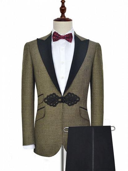 Retro Small Checked Prom Suits | Knitted Button Black Peak Lapel Wedding Suits for Men_2
