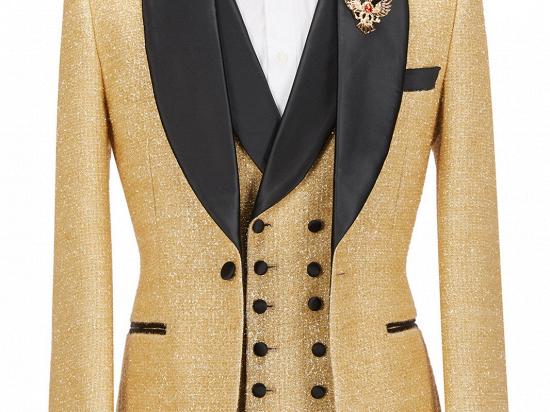 Andrew Sparkly Golden Shawl Lapel  Three Pieces Men Suits For Wedding_1