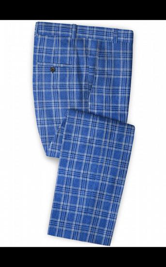 Ocean Blue Plaid Business Men Suits | Formal Linen Notch Lapel Tuxedo_3