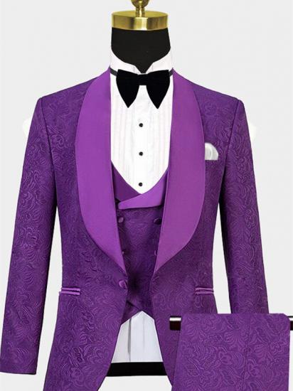 Vintage Jacquare Violet Men Suits | 3 Pieces Prom Suits_1