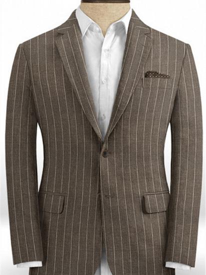 Brown Linen Striped Men Suits Online | Two Pieces Business Tuxedo with Two Pieces_1