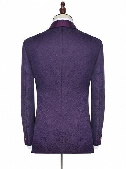 Luxury Dark Purple One Button Wedding Tuxedos | Silk Shawl Lapel Jacquard Prom Suits_2