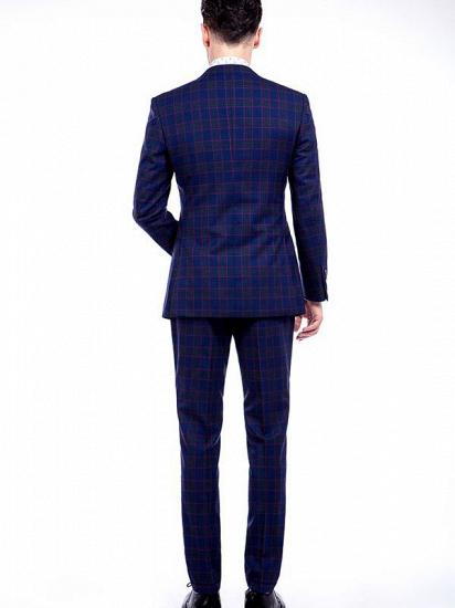 Fashionable Check Pattern Notch Lapel Blue Mens Suits for Business_3