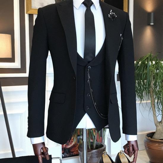 Noah All Black 3-Pieces Peaked Lapel Business Suits For Men