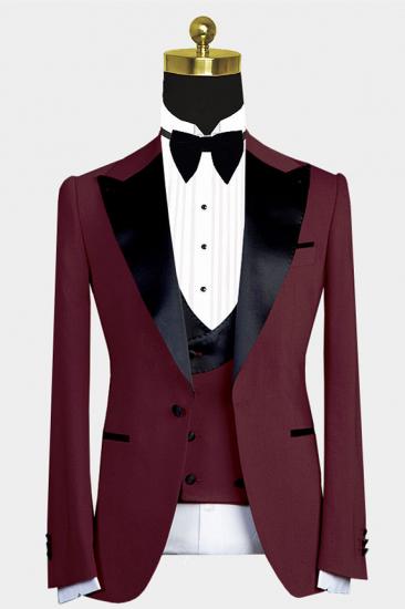 Bryant New Arrival Burgundy Slim Fit Prom Men Suits with Black Lapel_1