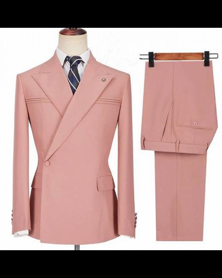 Leonel Pink Peaked Lapel Ruffles Fashion Slim Fit Prom Men Suits_3