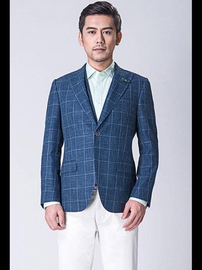 Casual Blended Blue Outdoor Balzer | Business Plaid Jacket Online_1