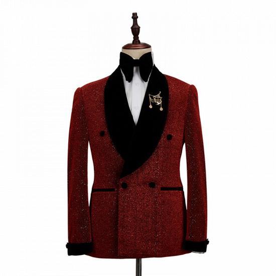 Cristian Sparkle Red Black Shawl Lapel Double Breasted Fashion Wedding Men Suits_2