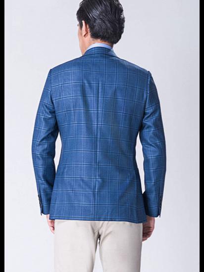 Elegant Peak Lapel Check Blazer | Blue Plaid Fit Jacket_2