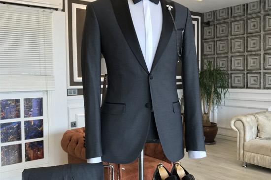 Barnett Classic Black Peaked Lapel Single Breasted Formal Business Men Suits_2
