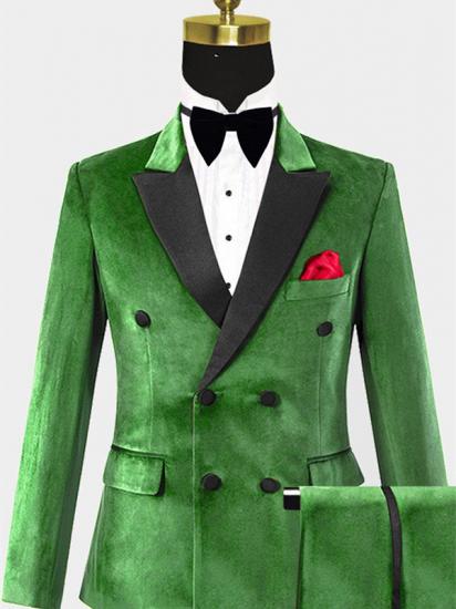 Two Pieces Green Velvet Tuxedo | Double Breasted Men Suits