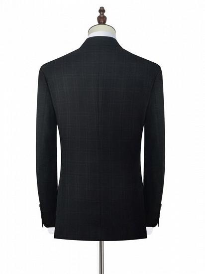 Classic Peak Lapel Plaid Two Button Black Mens Suits for Business_2
