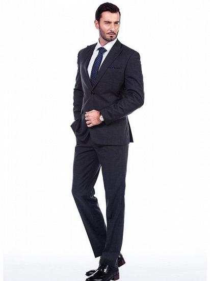 Classic Solid Dark Grey Suits for Men with Flap Pockets Peak Lapel_2