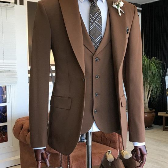 Charles Newest Brown 3-Pieces Peaked Lapel Business Suits For Men_1