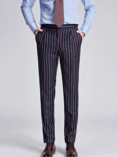Modern Stripes Dark Navy Mens Suits | Peak Lapel Three Flap Pockets Suits for Men_5