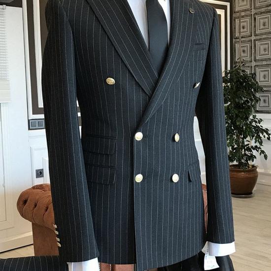 Nigel Formal Black Striped Peaked Lapel Double Breasted Business Suits For Men