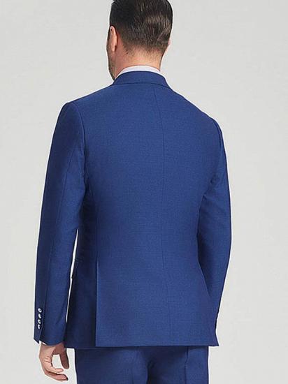 Elegant Blue Double Breasted Suits for Men | Peak Lapel Three Flap Pockets Mens Suits_3