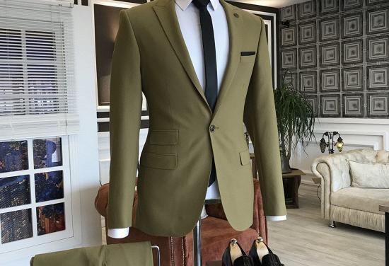 Lime Green Peaked Lapel One Button Slim Fit Business Men Suits_2