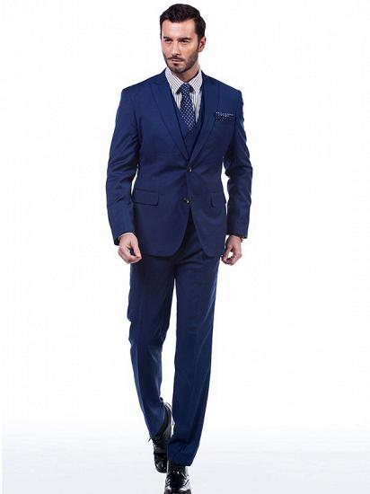 Premium Peak Lapel Navy Blue Three Piece Suits for Men with Double Breasted Vest_1