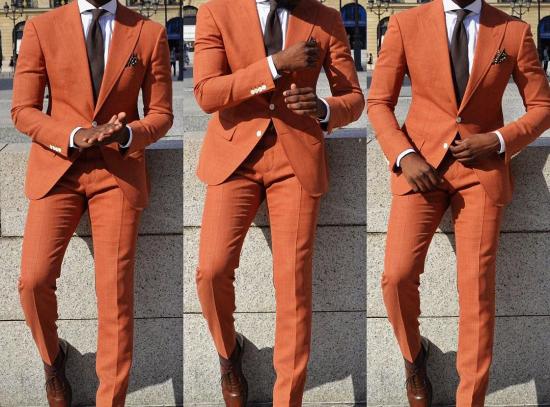 Orange Slim Fit Men Suit | Peaked Lapel Prom Suits_2