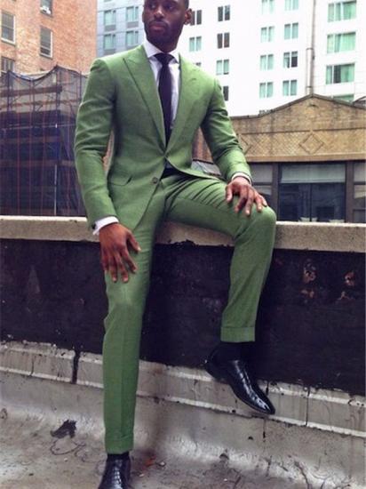 Green Slim Fit Bespoke Men Suit | Peaked Lapel Two Pieces Prom Outfits_1