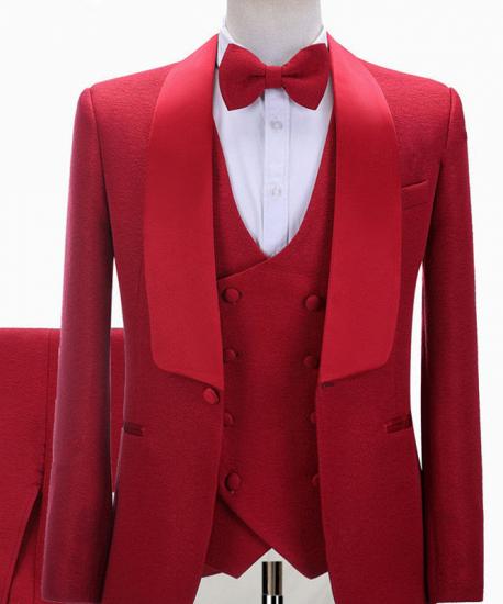 Steven Red Three-Piece Shawl Lapel Slim Fit Wedding Suits_1