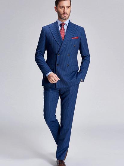 Peak Lapel Blue Mens Suits for Business | Stripes Double Breasted Mens Suits_3