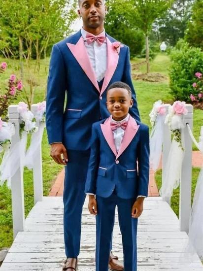 Dark Blue One Button Wedding Groom Suit with Pink Lapel_1