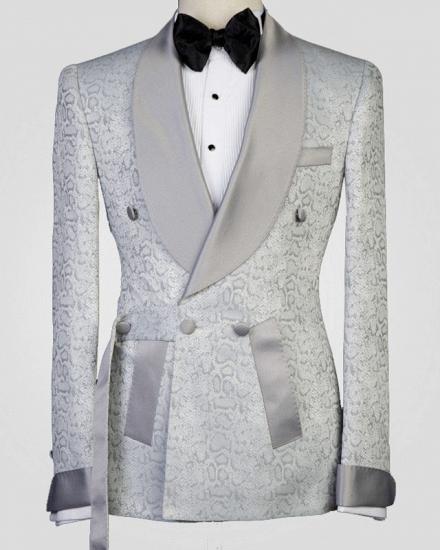 Braiden Silver Shawl Lapel Double Breasted Jacquard Wedding Suits