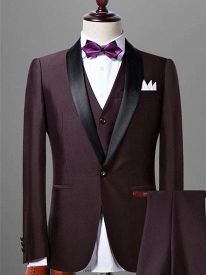 Solid Dark Maroon Wedding Tuxedos for Men | Slim Fit 3 Pieces Dress Prom Suits_1