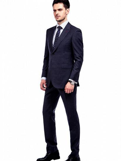 Peak Lapel Small Checked Dark Grey Suits For Men_2