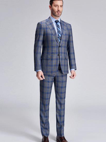 Premium Blue Plaid Grey Mens Suits | Notch Lapel Two Button Suits for Men_2