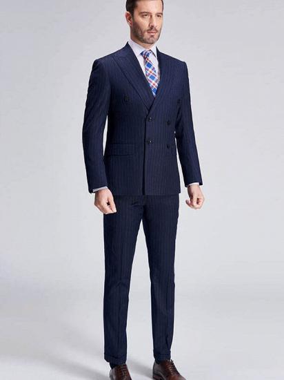 Superior Peak Lapel Double Breasted Mens Suits | Pinstripe Dark Navy Suits for Men Formal_2