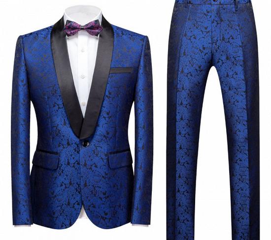Kaleb Royal Blue Slim Fit One Button Jacquard Wedding Men Suits_2