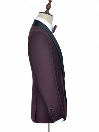 Luxury Black Shawl Collor One Button Burgundy Wedding Suits for Men_4