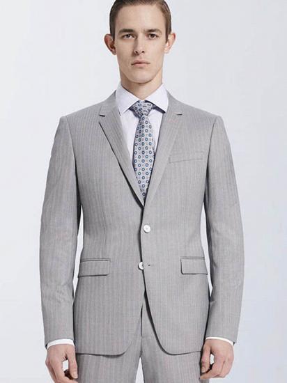Small Notch Lapel Light-colored Stripes High Quality Light Grey Mens Suits_2