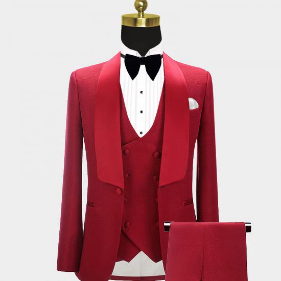 Abbas Red Three Pieces Fashion Shawl Lapel Wedding Grooms Suits_3
