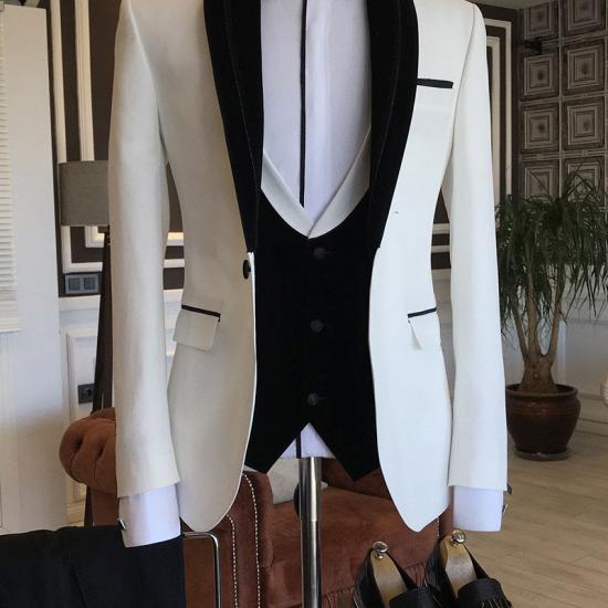 Hardy Black White Shawl Lapel Slim Fit Wedding Tuxedos_1