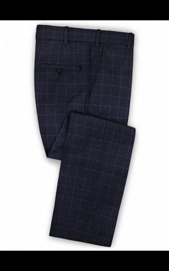 Dark Blue Checked Men Suits | Fashion Notch Lapel Prom Tuxedo_3