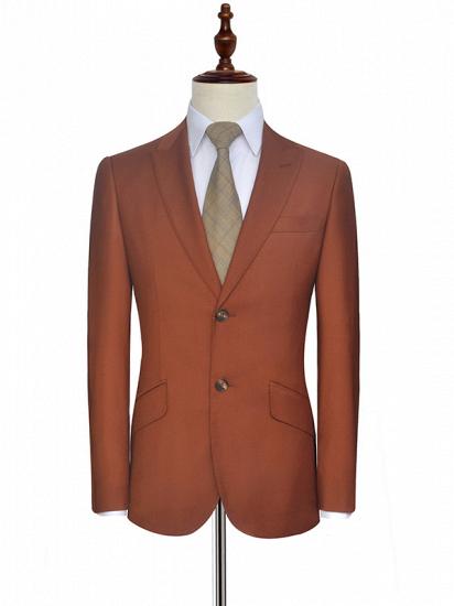Two Button Dust Orange Mens Suits | Peak Lapel Flap Pockets Suits for Business