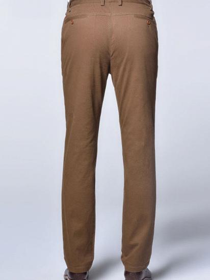 Casual Cotton Pants Solid Brown Slim Fit Daily Trousers_3