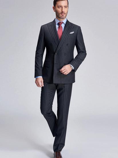 Nehemiah Double Breasted Mens Suits | Stripes Dark Grey Suits for Men_3