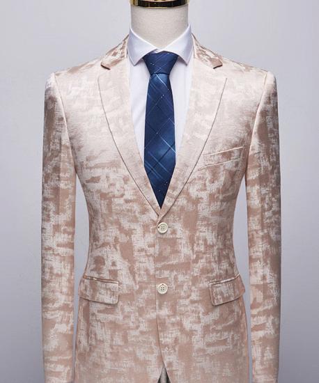 Unique Printed Champagne Pink Notched Lapel Men's Suits for Prom_1