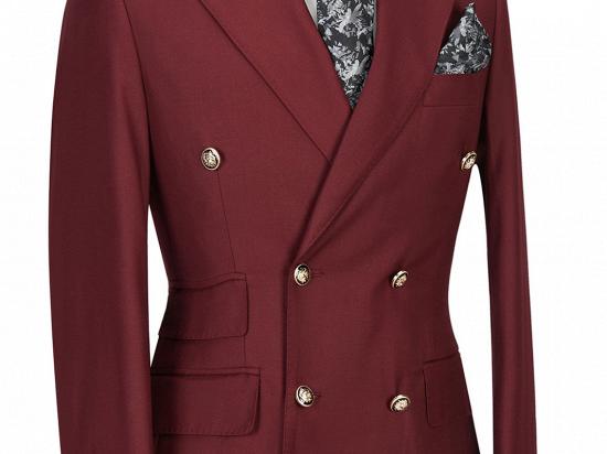 Luman Stylish Double Breasted Burgundy Peak Lapel Men's Formal Suit_3